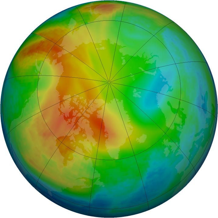 Arctic ozone map for 22 December 1993